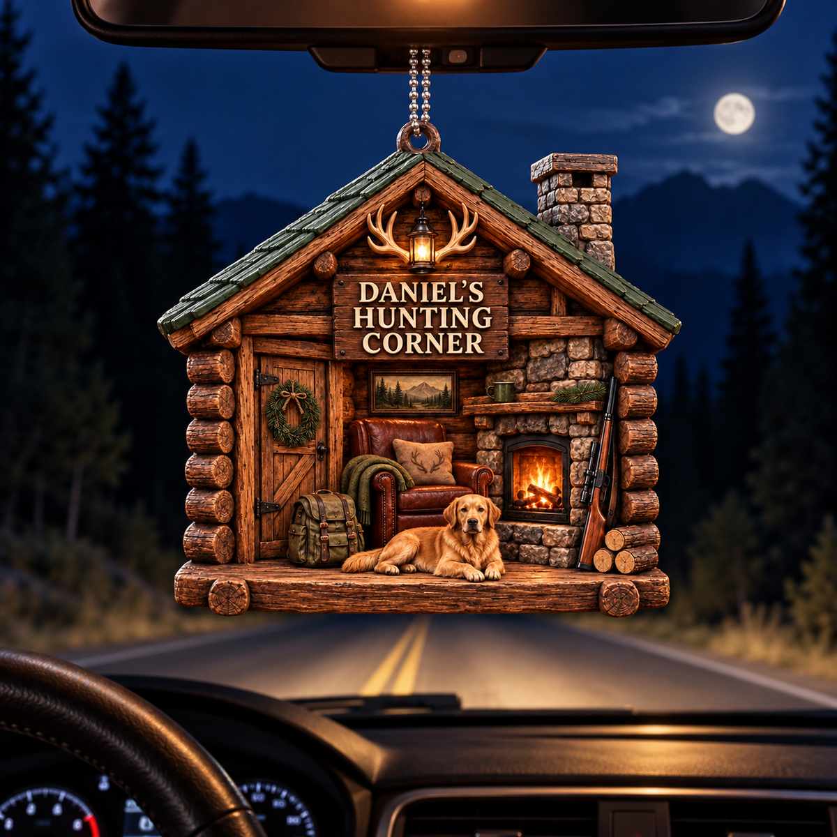 3D Raised Personalized Name Ornament - Hunter Corner Chalets Ornament Gift for Him & Her
