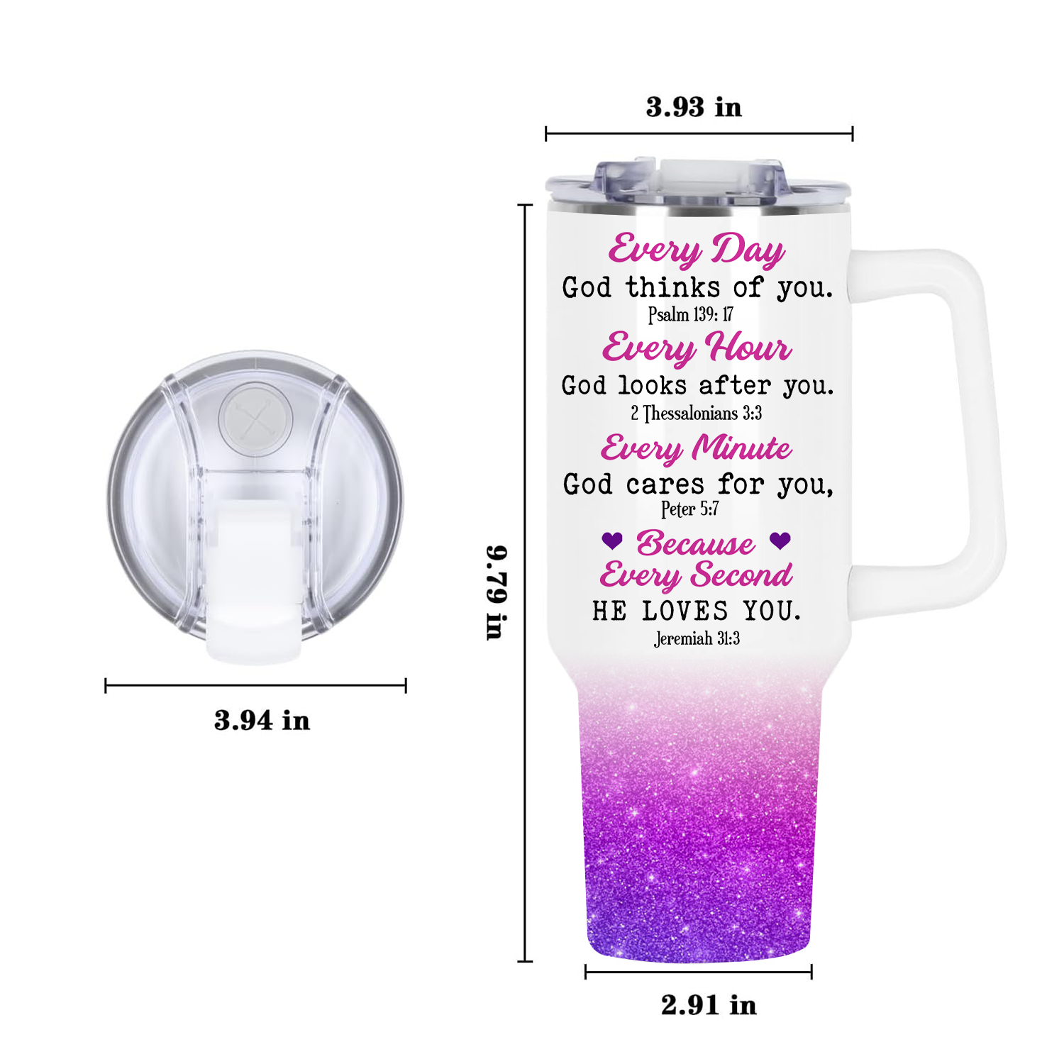 Colorful Butterfly Cross Inspirational Christian 40 Oz Tumbler With Handle - Personalized Stainless Steel Tumbler