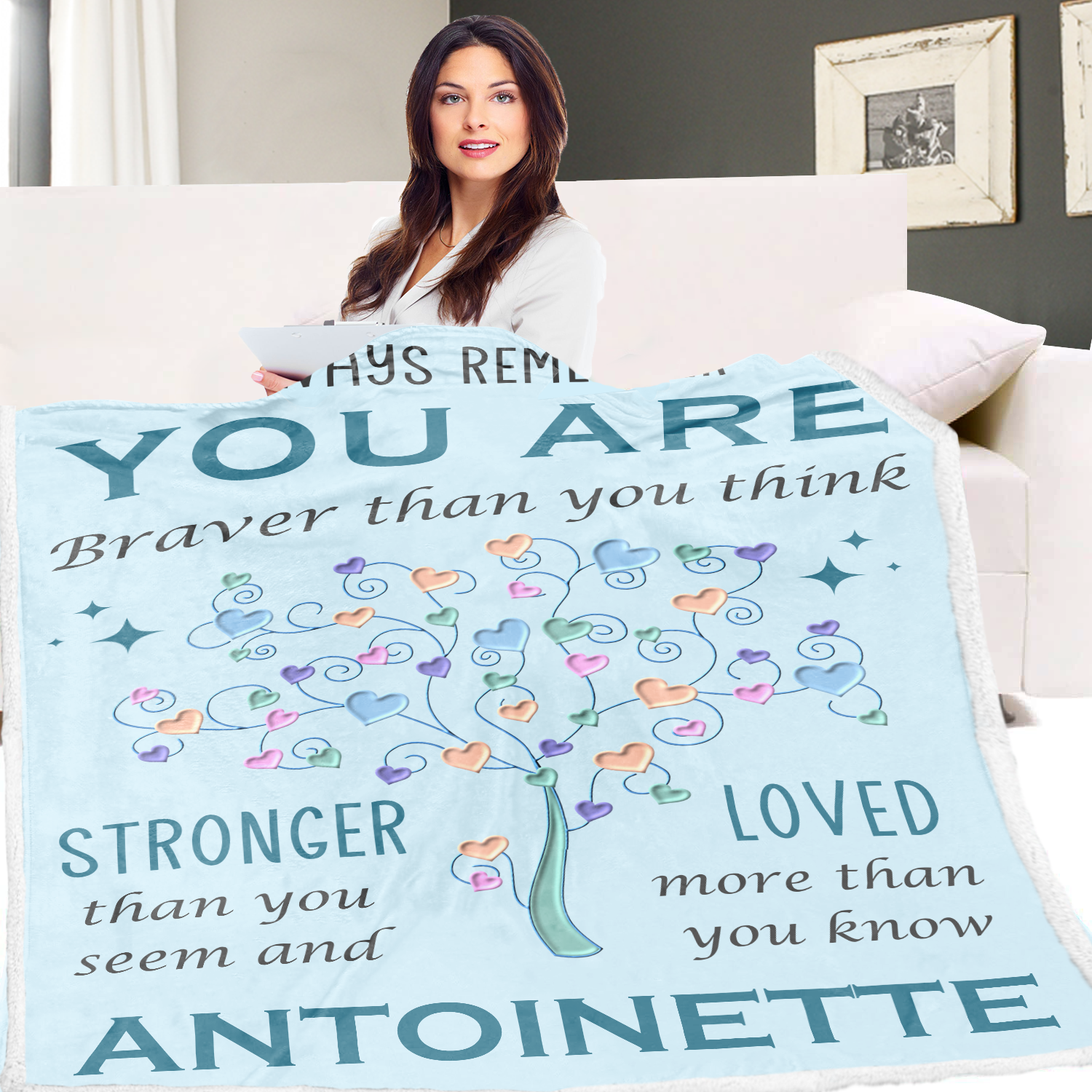 Blue You Are Sherpa Blanket Custom Gifts for Women or Men - Inspirational Blanket, Thinking of You Gifts for Friend Sister Coworker, Personalized Blanket Gifts for Her Him