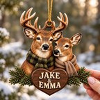 3D Raised Personalized Names Buck & Doe Couple Deer Hunter Ornament - Anniversary Gift