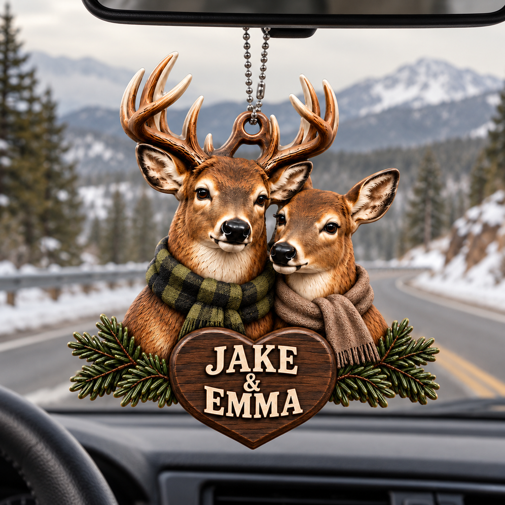 3D Raised Personalized Names Buck & Doe Couple Deer Hunter Ornament - Anniversary Gift