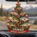 3D Raised Personalized Name Merry Fishmas Bass Fishing Boat Ornament