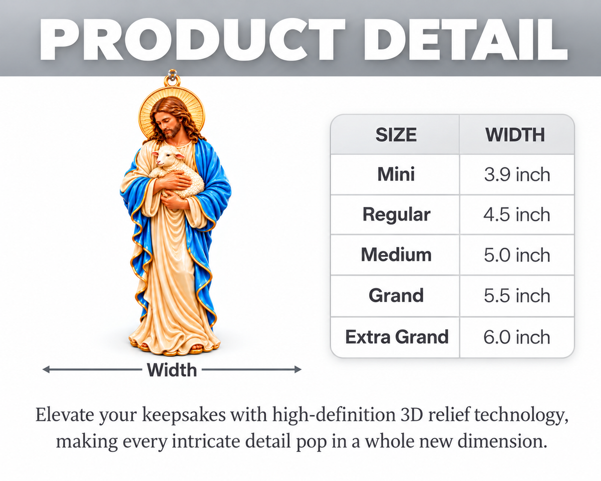 3D Raised Jesus Holding Lamb Christian Ornament