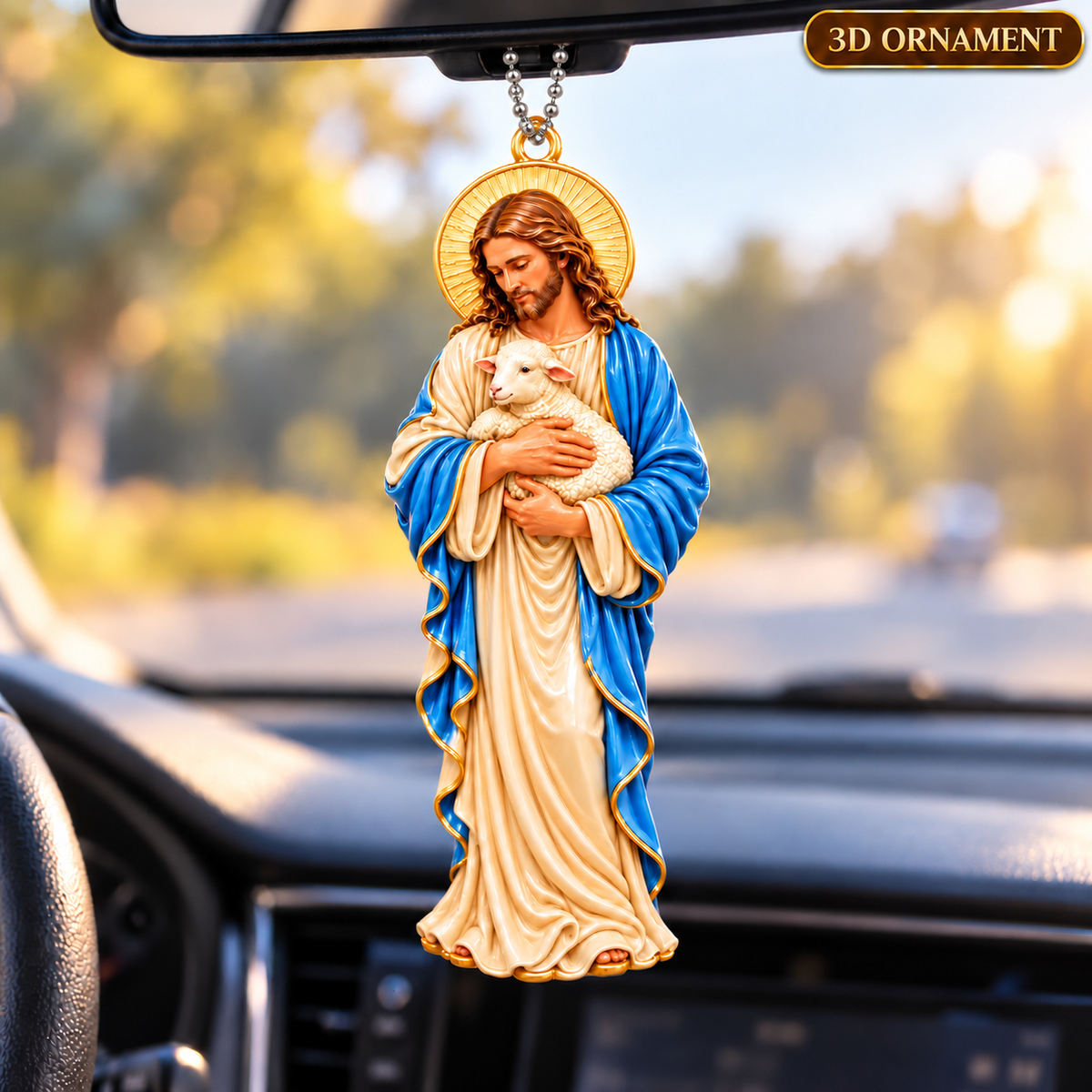 3D Raised Jesus Holding Lamb Christian Ornament