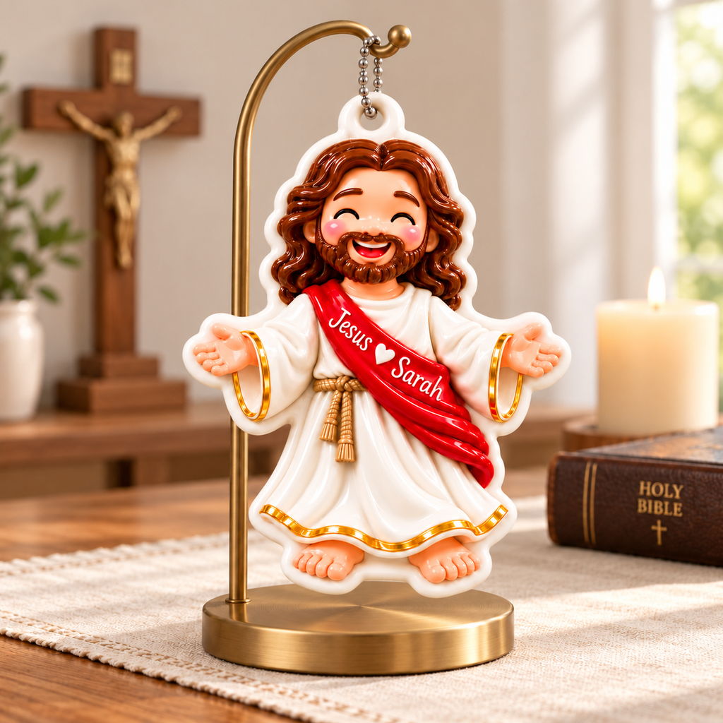 3D Raised Personalized Name Blessed Jesus Ornament - Christian Gift for Him & Her