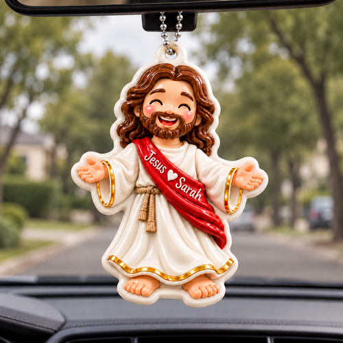 3D Raised Personalized Name Blessed Jesus Ornament - Christian Gift for Him & Her