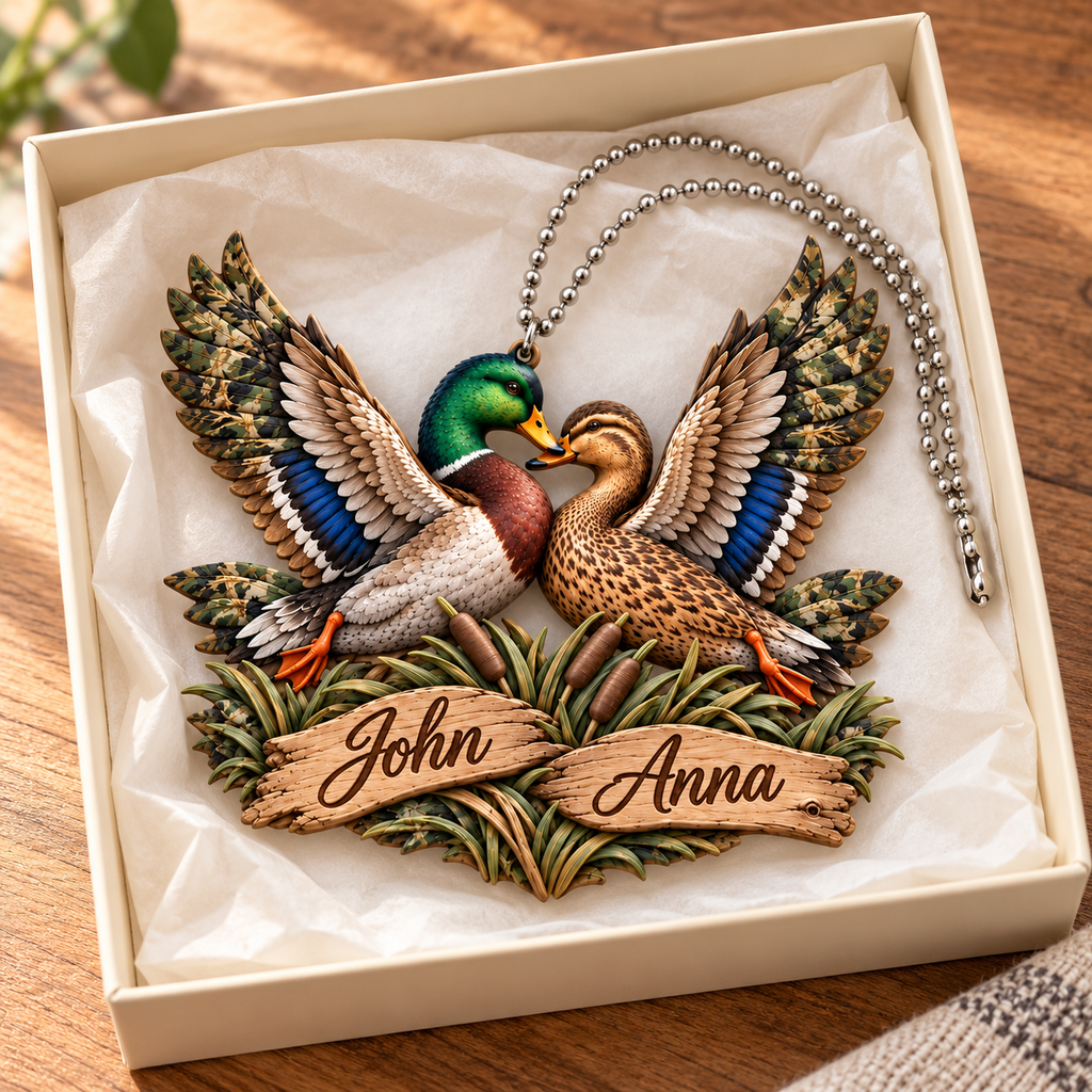 Personalized Names Mallard Duck Flying Couple Ornament - Anniversary Gift