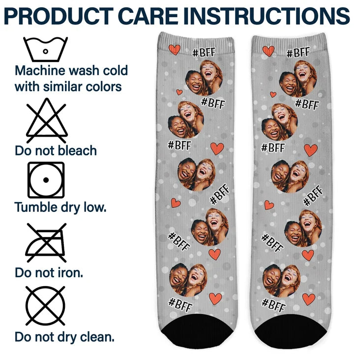 Custom Photo Besties Hashtag – Gift For Best Friends, Sisters – Personalized Socks