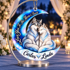 Personalized Names Love You to the Moon & Back Blue Wolf Couple Ornament – Anniversary Keepsake