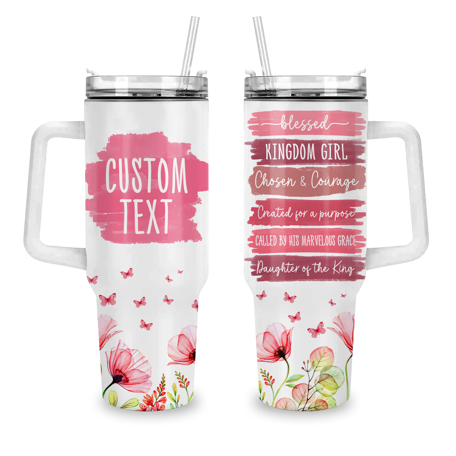 Christian Gifts, Religious Gifts Daughter of the King, Kingdom Girl - 40 Oz Tumbler With Handle - Personalized Stainless Steel Tumbler