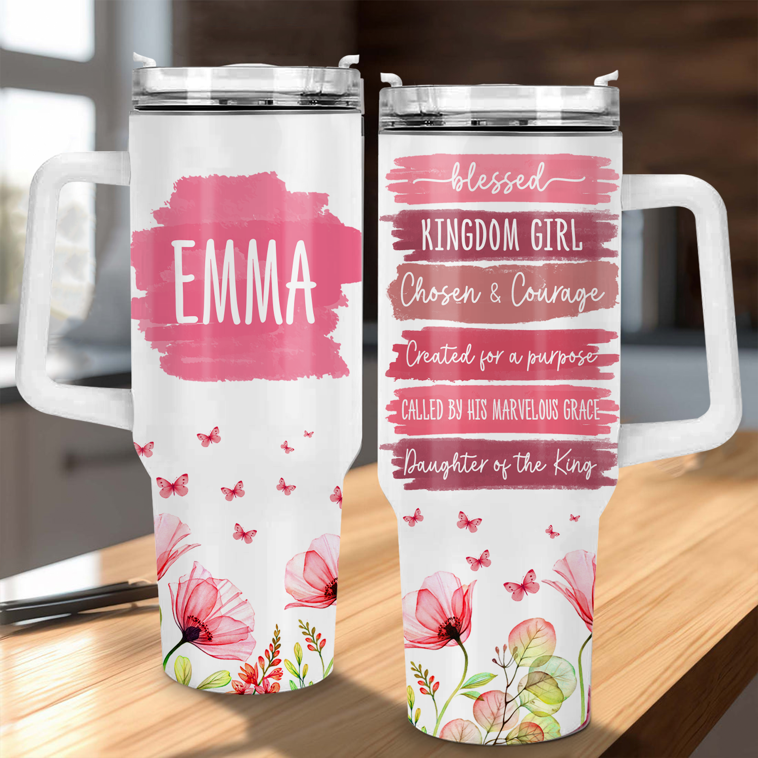 Christian Gifts, Religious Gifts Daughter of the King, Kingdom Girl - 40 Oz Tumbler With Handle - Personalized Stainless Steel Tumbler