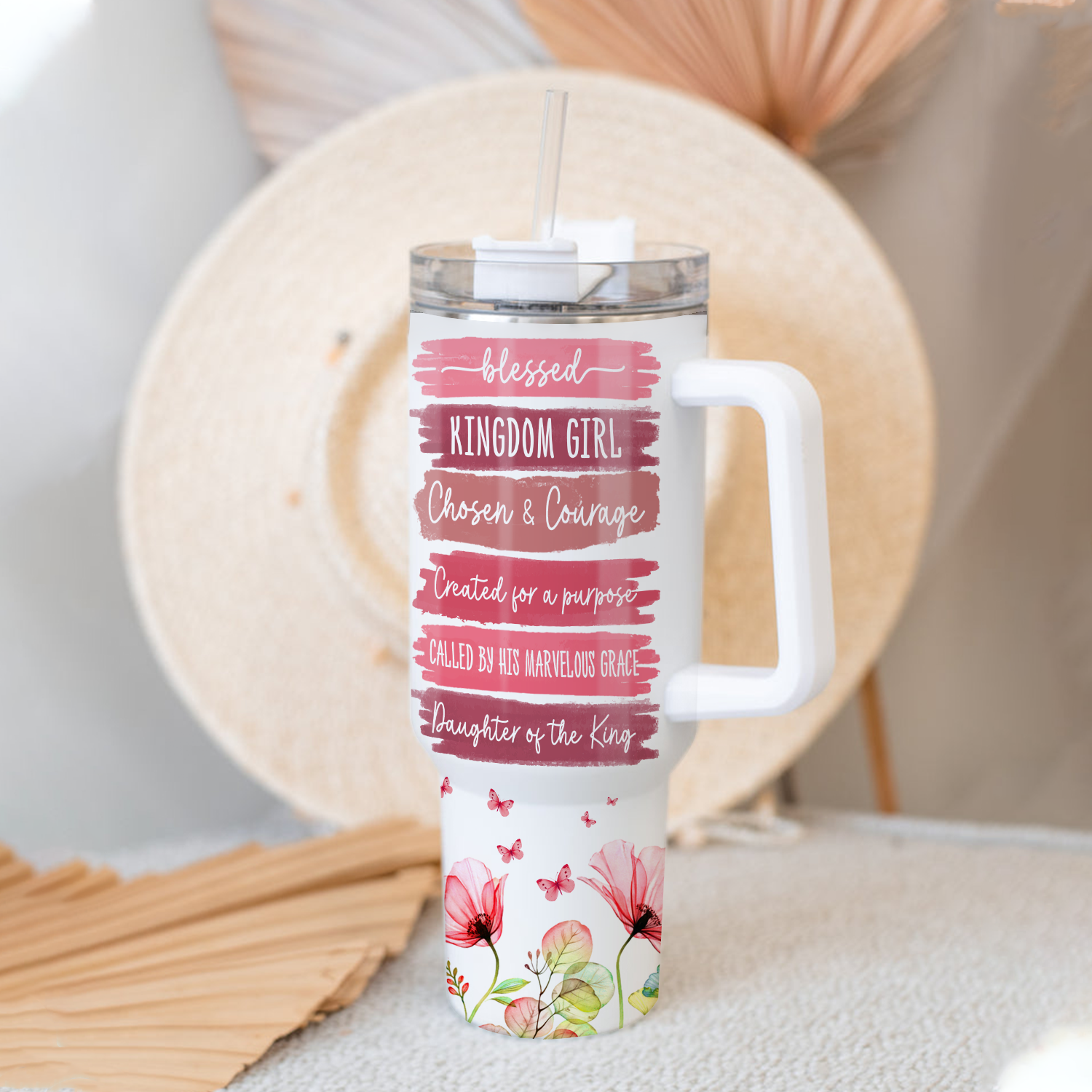 Christian Gifts, Religious Gifts Daughter of the King, Kingdom Girl - 40 Oz Tumbler With Handle - Personalized Stainless Steel Tumbler