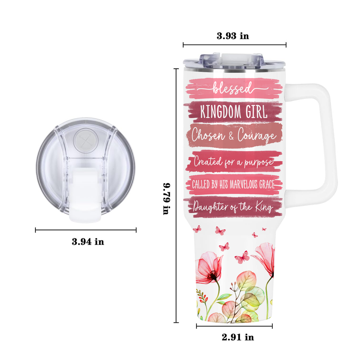 Christian Gifts, Religious Gifts Daughter of the King, Kingdom Girl - 40 Oz Tumbler With Handle - Personalized Stainless Steel Tumbler