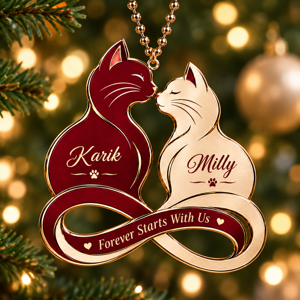 Personalized Names Forever Cat Couple Infinity Ornament – Anniversary Gift for Him & Her