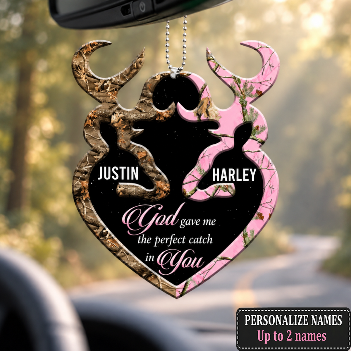 Personalized Buck N Doe GOD Gave Me A Perfect Catch In You Heart Ornament - Ideal Gifts for Couples, for Husband & Wife
