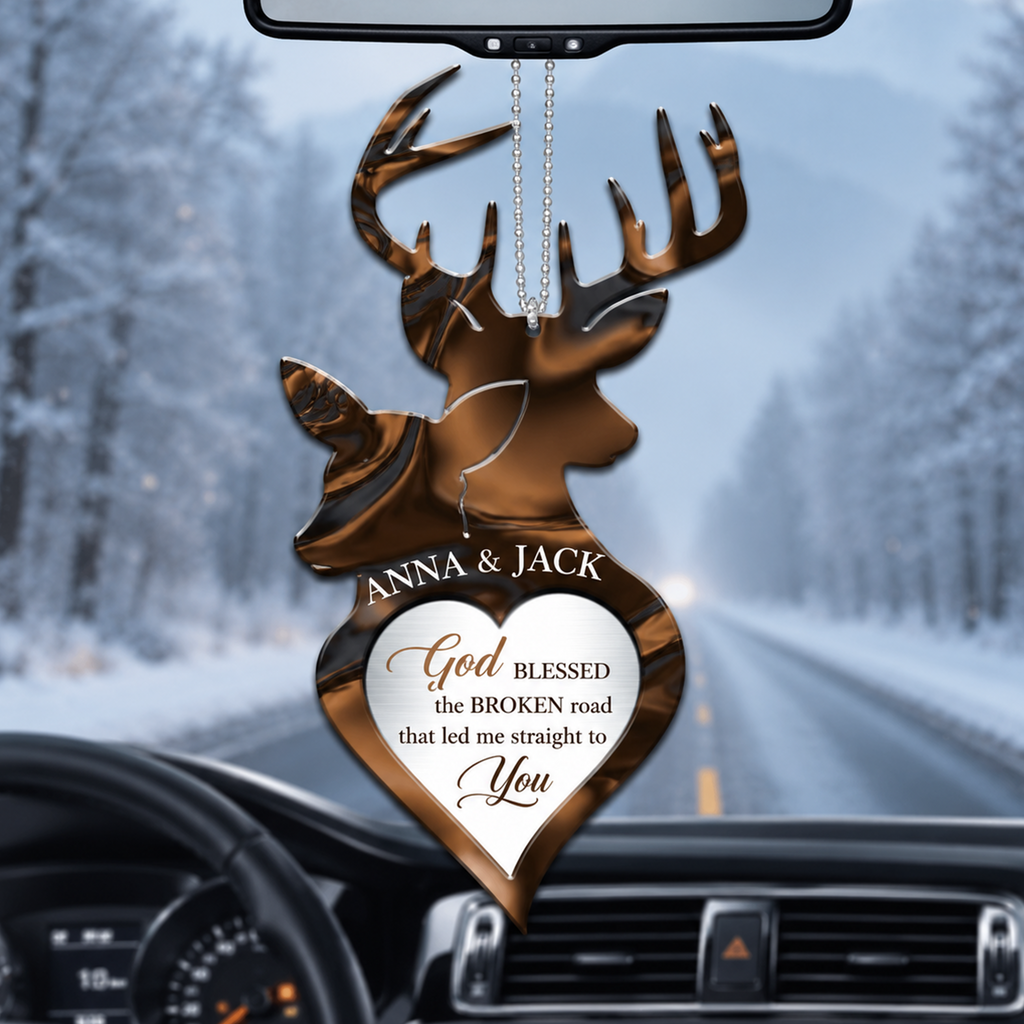 Buck And Doe Love God Blessed Personalized Ornament - Gift for Couples, for Husband & Wife