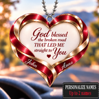 Personalized Romantic Christian Heart Ornament – Custom Names God Blessed Heart Car Ornament - Anniversary Gift for Couples, Gift for Wedding