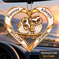 Couple Owl Heart Personalized Ornament - Custom Names Forever & Always with Owl Couple Heart Car Ornament - Gift for Couples, Anniversary Gifts for Husband & Wife, for Owl Lovers