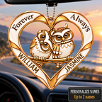 Couple Owl Heart Personalized Ornament - Custom Names Forever & Always with Owl Couple Heart Car Ornament - Gift for Couples, Anniversary Gifts for Husband & Wife, for Owl Lovers