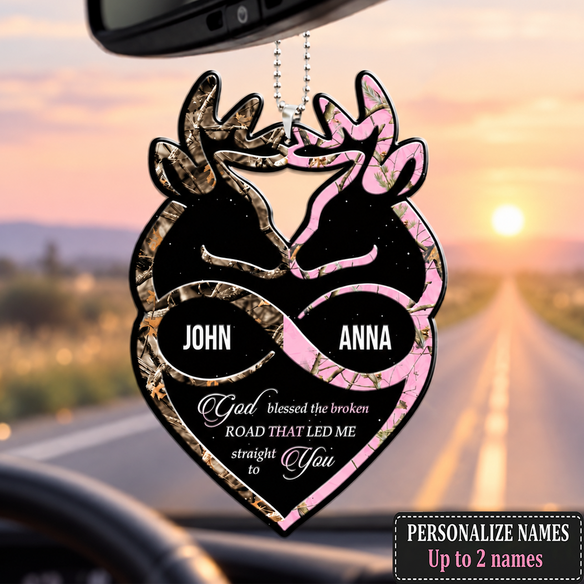 Buck And Doe Infinity Heart God Blessed Personalized Ornament - Perfect Gift for Couples, for Husband & Wife