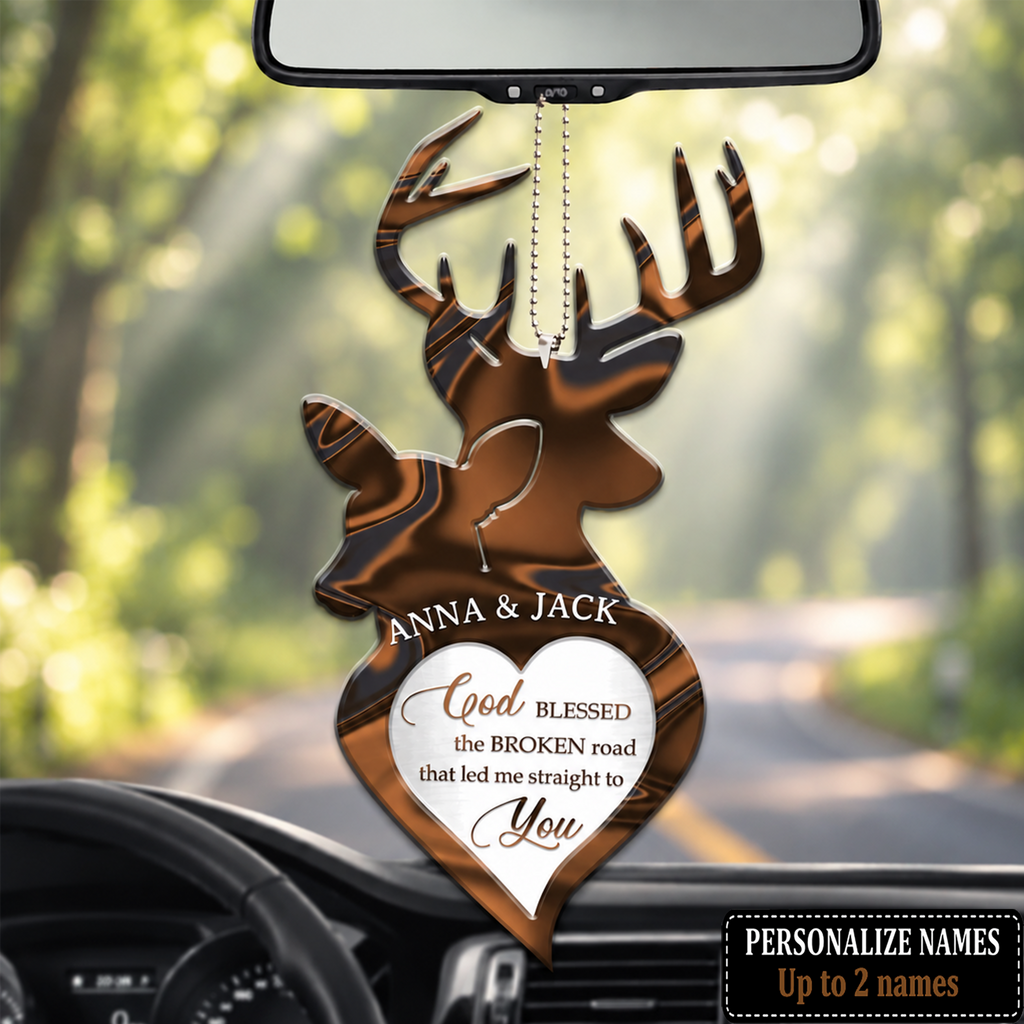 Buck And Doe Love God Blessed Personalized Ornament - Gift for Couples, for Husband & Wife