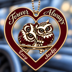 Personalized Names Forever & Always Owl Couple Heart Car Ornament with 8 Versions - Gift for Couples