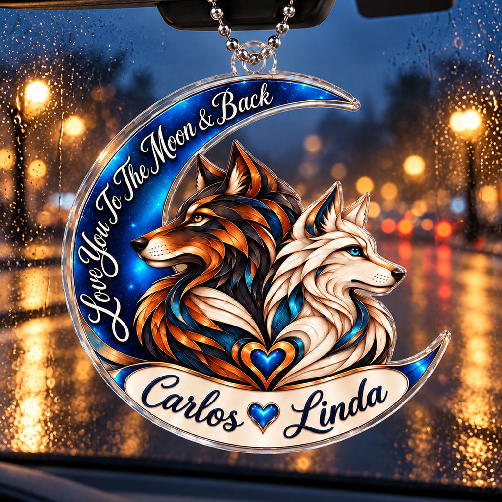Personalized Names Love You to the Moon & Back Wolf Couple Ornament – Anniversary Gift