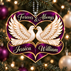 Personalized Names Dove Couple Heart Ornament – Anniversary Keepsake