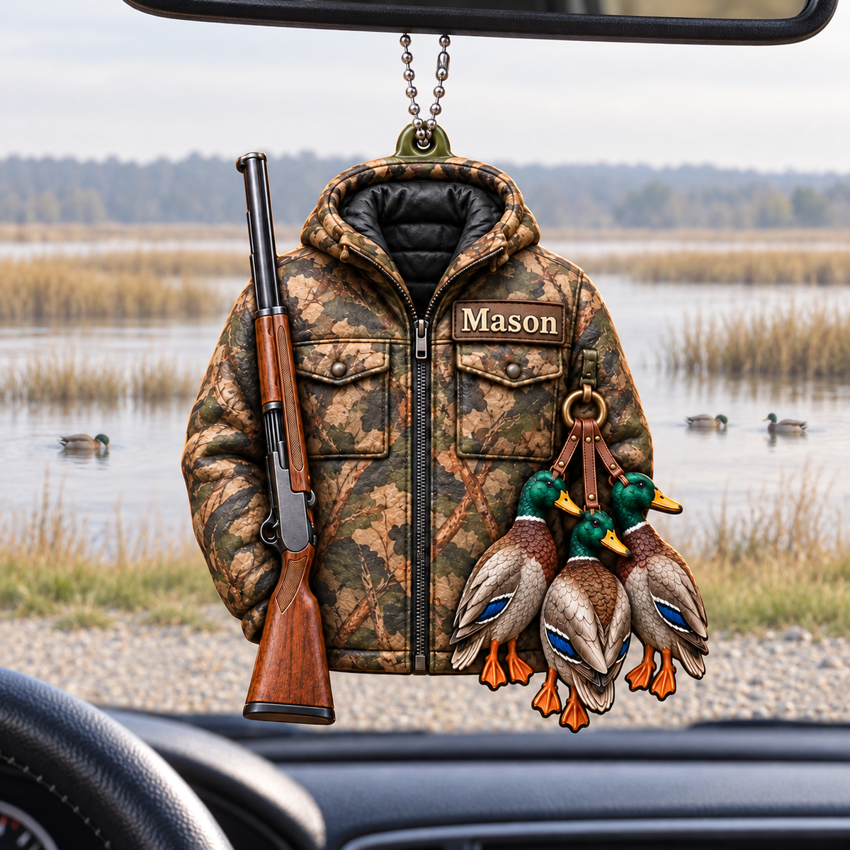 3D Raised Personalized Name Ornament - Mallard Ducks and Camo Jacket Ornament - Gift for Waterfowl Hunting Lovers