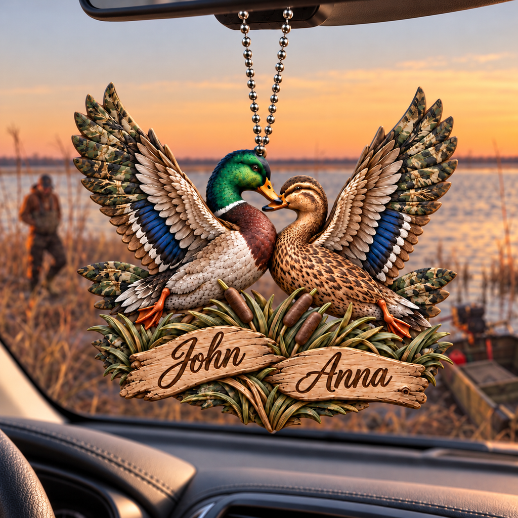 Personalized Names Mallard Duck Flying Couple Ornament - Anniversary Gift