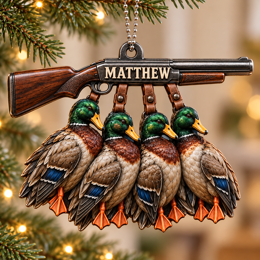 3D Raised Personalized Name Ornament - Hunting Mallard Ducks Ornament - Gift for Him