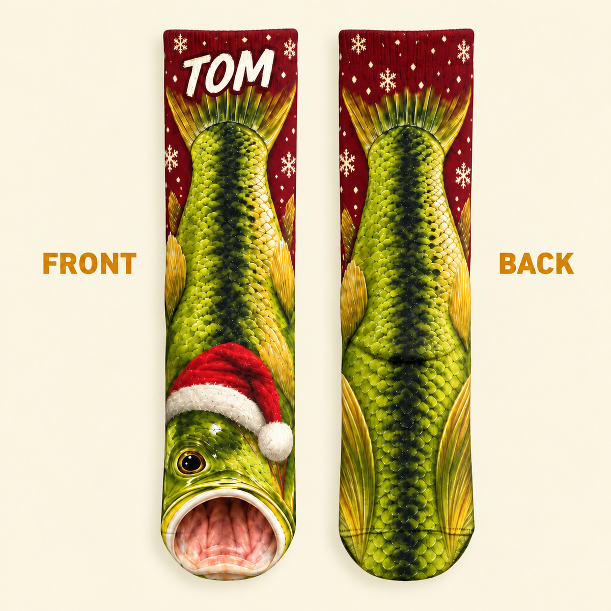 Personalized Name Largemouth Bass Fishing Middle Tube Socks for Men & Women - Christmas Gift for Fishing Lovers
