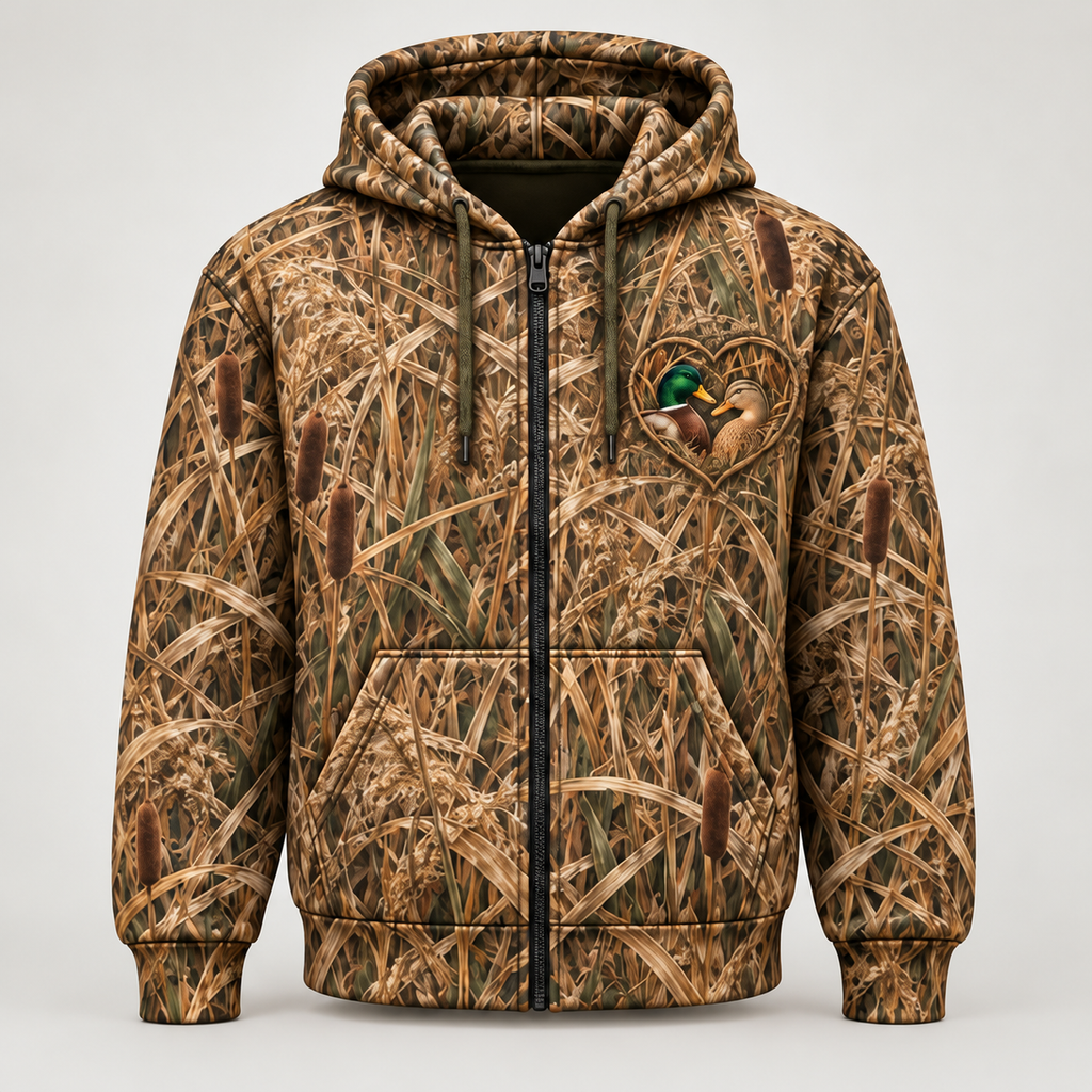 Love You To The Marsh And Back Duck Hunting Hoodie – Mallard Couple Camo 3D Shirt, Gift For Husband