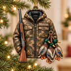 3D Raised Personalized Name Ornament - Mallard Ducks and Camo Jacket Ornament - Gift for Waterfowl Hunting Lovers