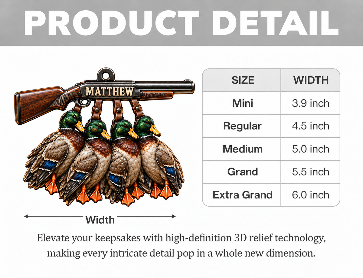 3D Raised Personalized Name Ornament - Hunting Mallard Ducks Ornament - Gift for Him