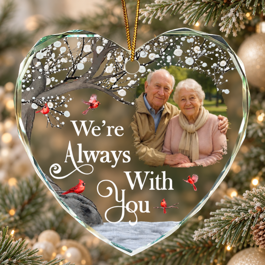 Custom Photo Memorial Quotes - Personalized Heart & Round Shaped Glass Ornament