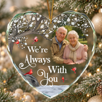 Custom Photo Memorial Quotes - Personalized Heart & Round Shaped Glass Ornament