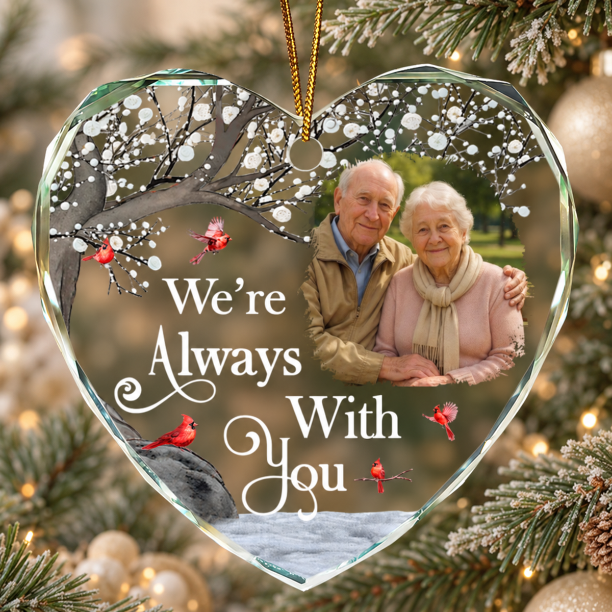 Custom Photo Memorial Quotes - Personalized Heart & Round Shaped Glass Ornament