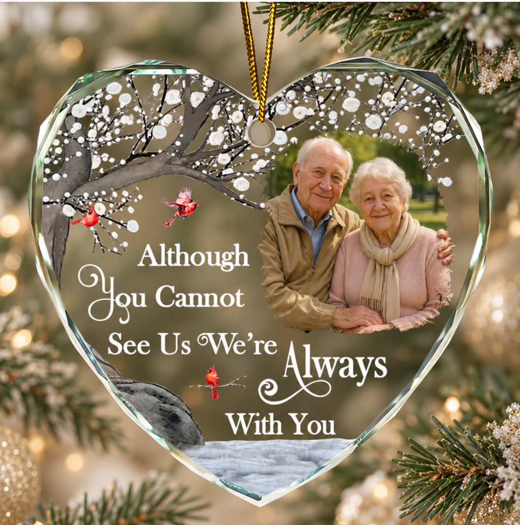 Custom Photo Memorial Quotes - Personalized Heart & Round Shaped Glass Ornament