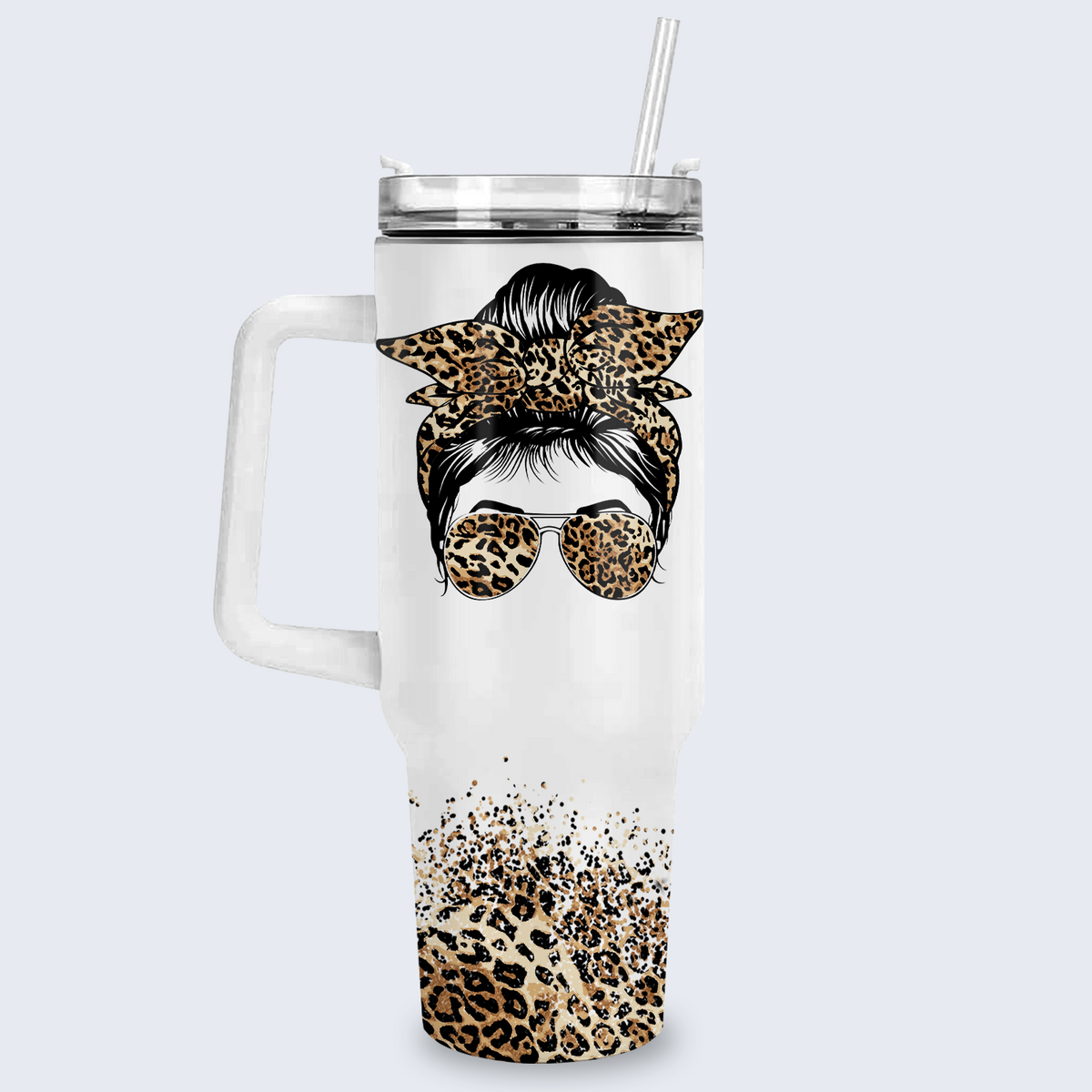 Cheetah Messy Bun You Are 40 Oz Tumbler With Handle - Personalized Stainless Steel Tumbler