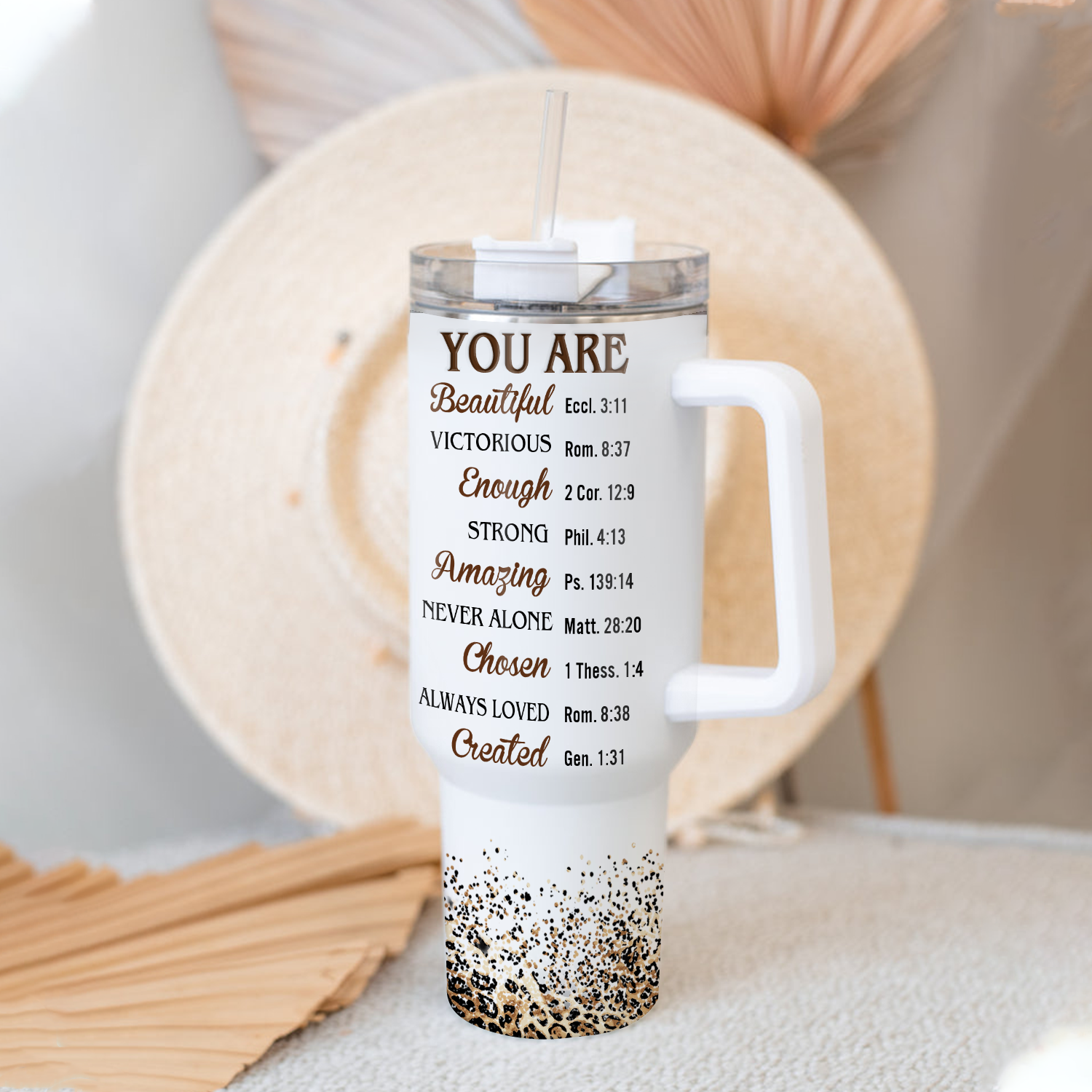 Cheetah Messy Bun You Are 40 Oz Tumbler With Handle - Personalized Stainless Steel Tumbler