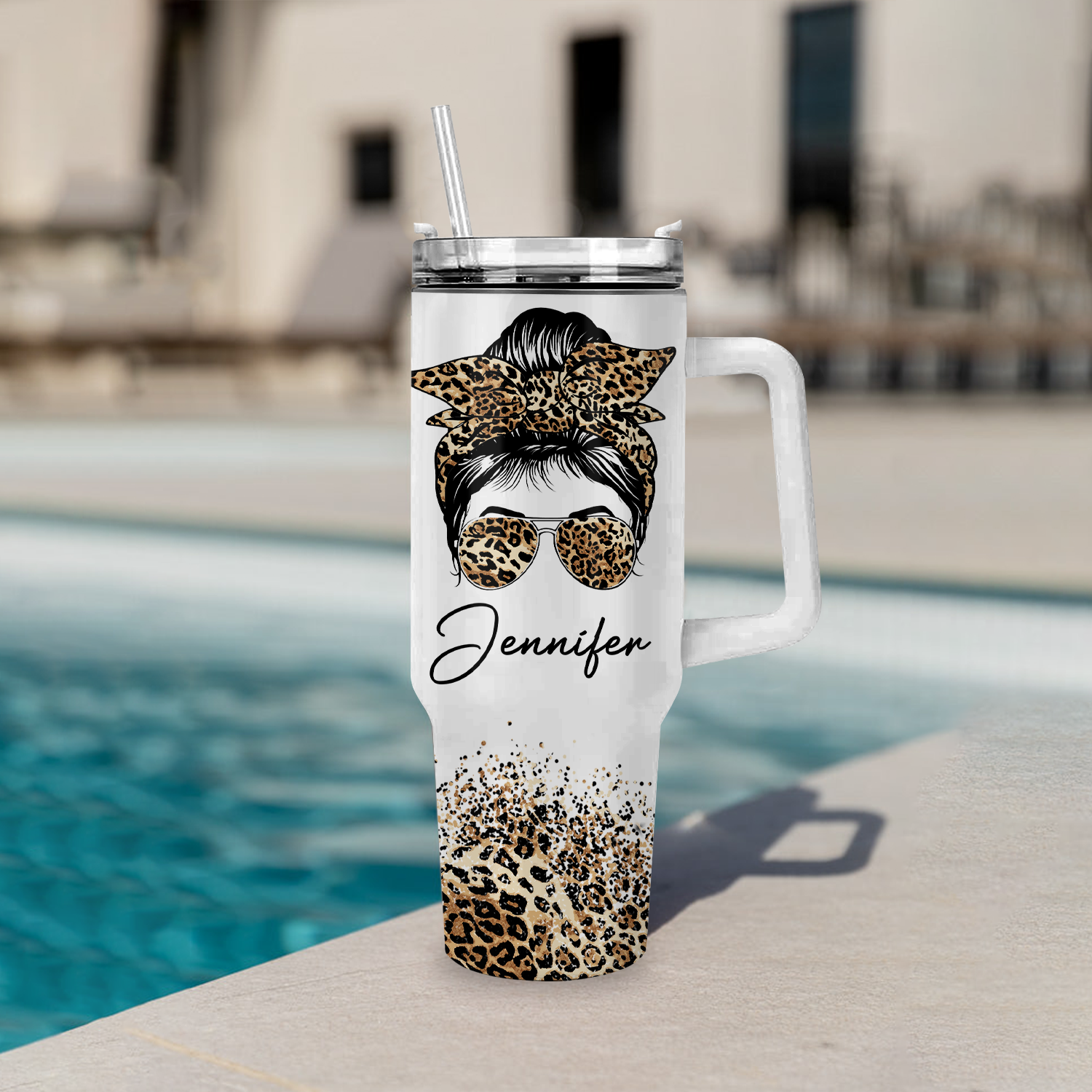 Cheetah Messy Bun You Are 40 Oz Tumbler With Handle - Personalized Stainless Steel Tumbler