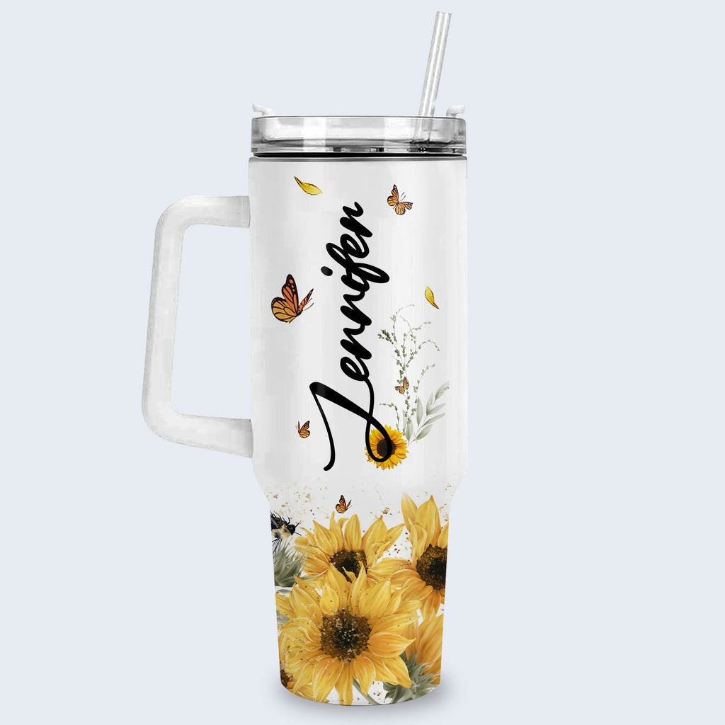 Sunflower You Are - 40 Oz Tumbler With Handle - Personalized Stainless Steel Tumbler