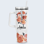 Rose Cross You Are - 40 Oz Tumbler With Handle - Personalized Stainless Steel Tumbler