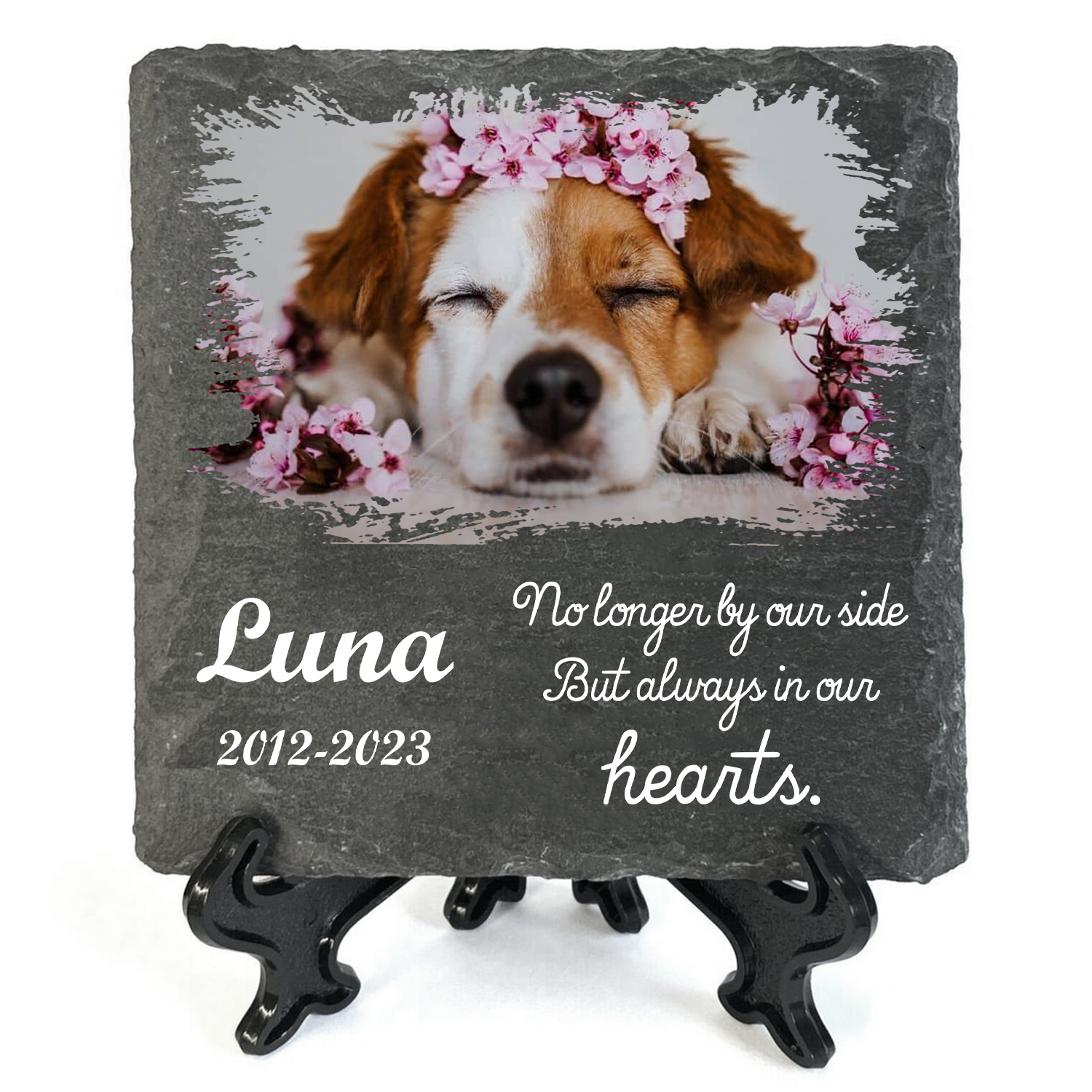 Custom Pet Photo No Longer By Our Side Custom Dog Memorial Stone, Pet Memorial Gifts - Personalized Custom Memorial Tomstone