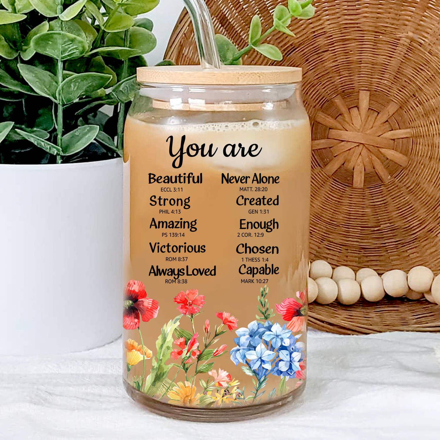 Wild FLowers You Are Can Glass Christian Gifts for Women