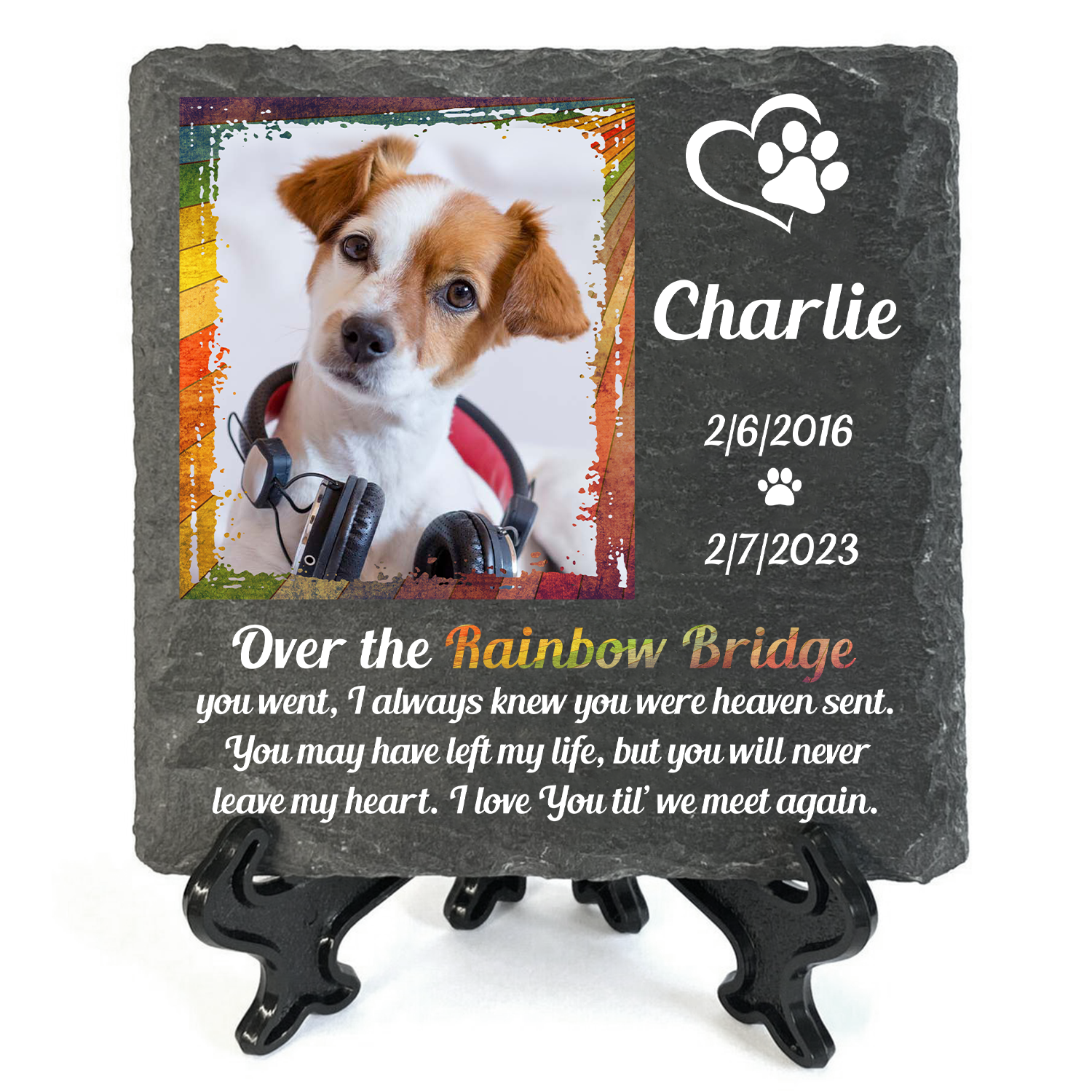Vintage Rainbow Frame Pet Photo I Love You Til' We Meet Again Custom Dog Memorial Stone, Pet Memorial Gifts - Personalized Custom Memorial Tomstone