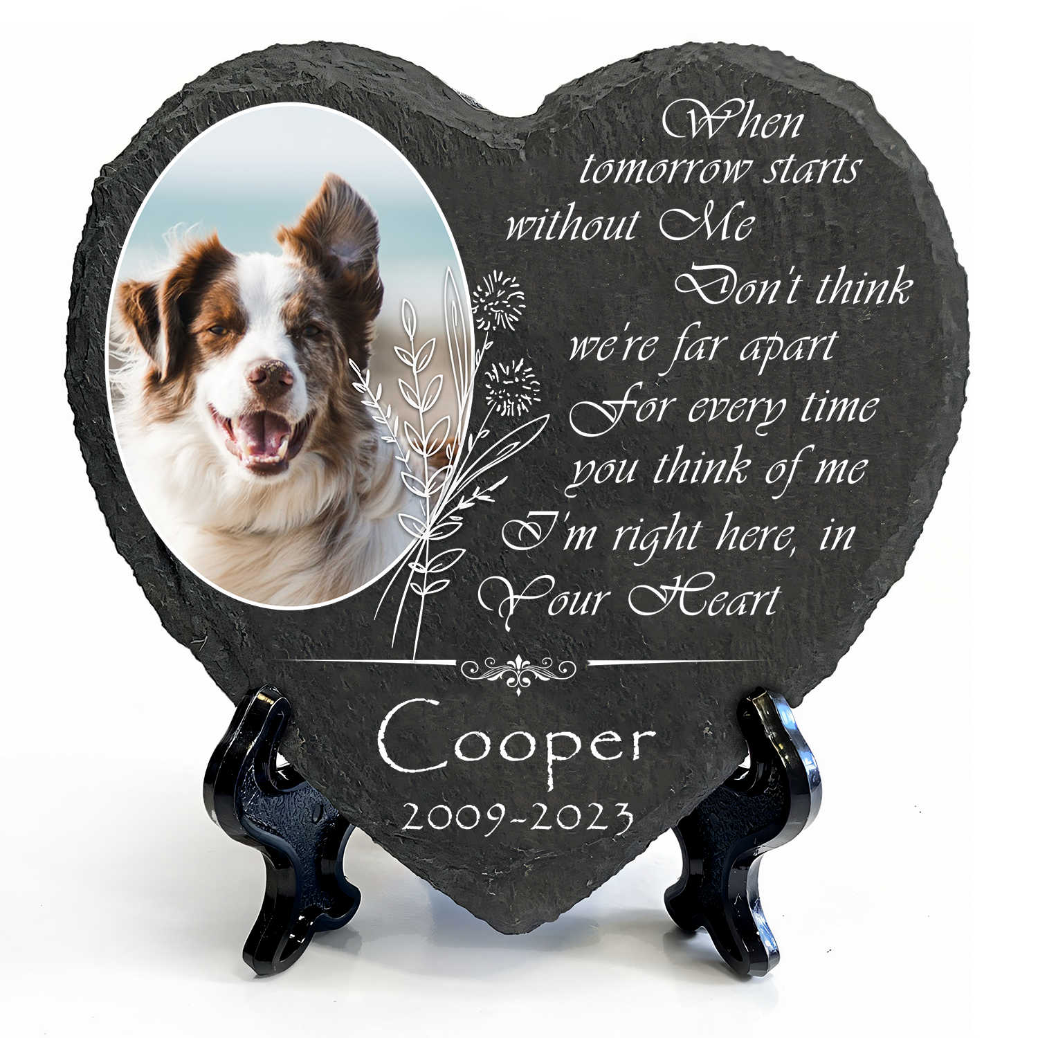 Vintage Flower Dog Photo When Tomorrow Starts Custom Dog Memorial Stone, Pet Memorial Gifts - Personalized Custom Memorial Tomstone