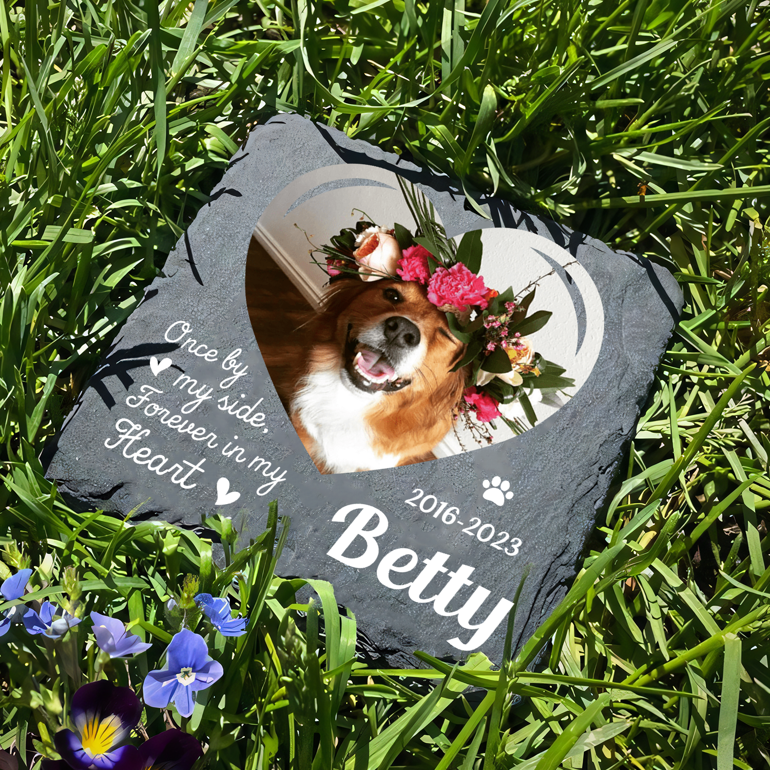 Heart Dog Photo Once By My Side Forever In My Heart Custom Dog Memorial Stone, Pet Memorial Gifts - Personalized Custom Memorial Tomstone