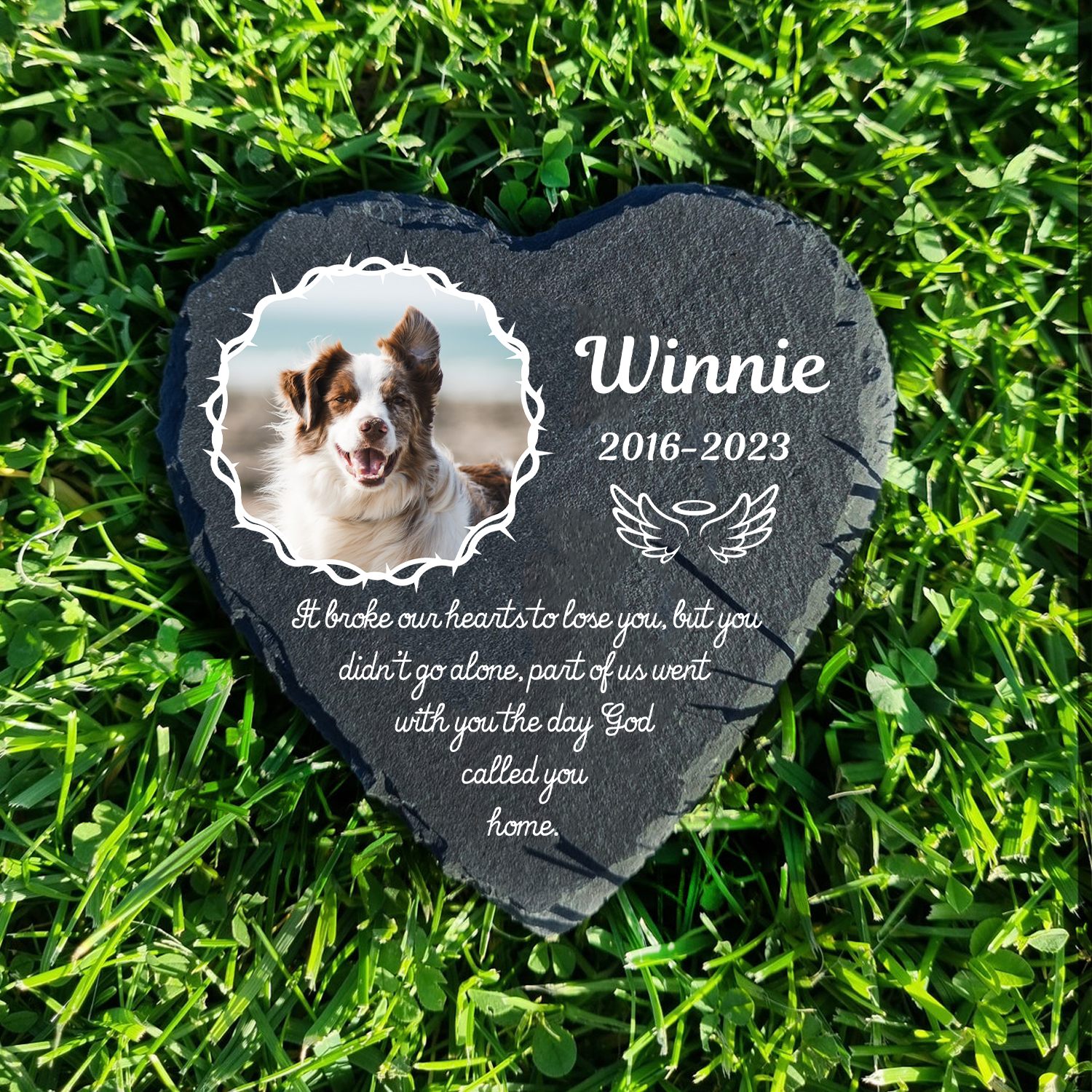 Crown Of Thorns It Broke Our Heart To Lose You Custom Dog Memorial Stone, Pet Memorial Gifts - Personalized Custom Memorial Tombstone
